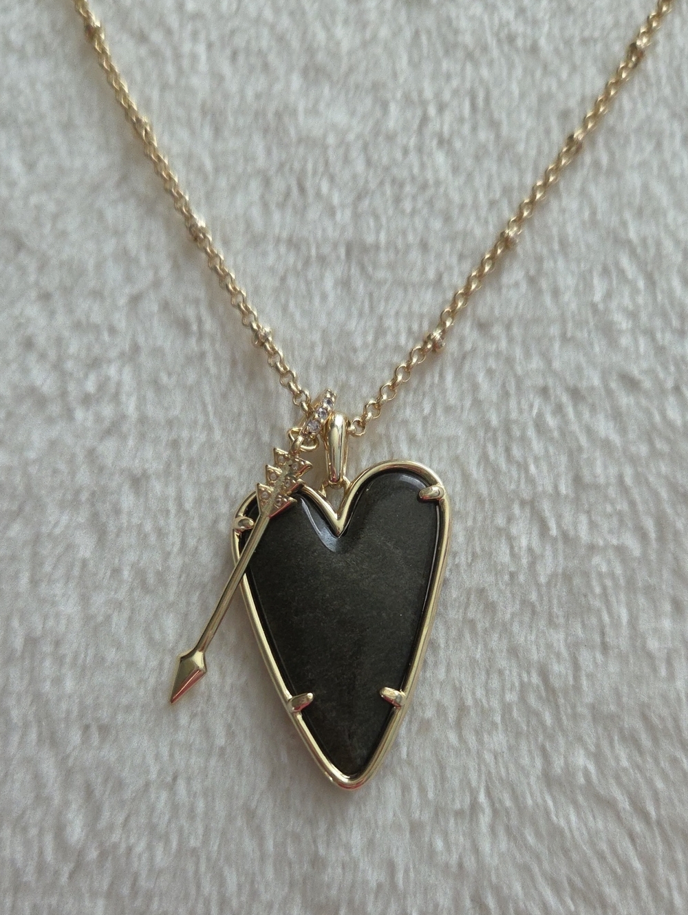 Kendra Scott Ansley Heart Gold Tone Long Pendant Necklace in Golden Obsidian